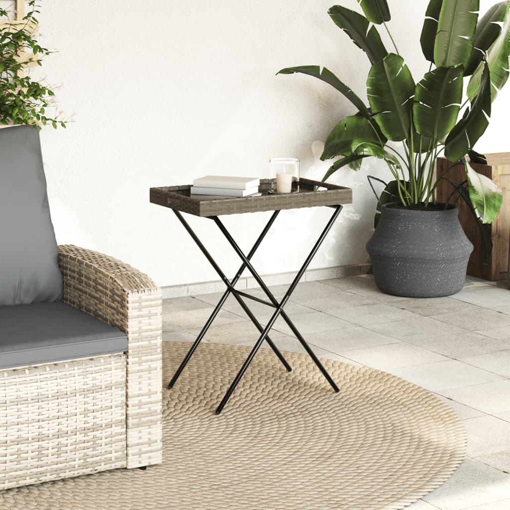 Dienbladtafel inklapbaar 65x40x75 cm poly rattan grijs is nu te koop bij PeponiXL, paradijselijk wonen!