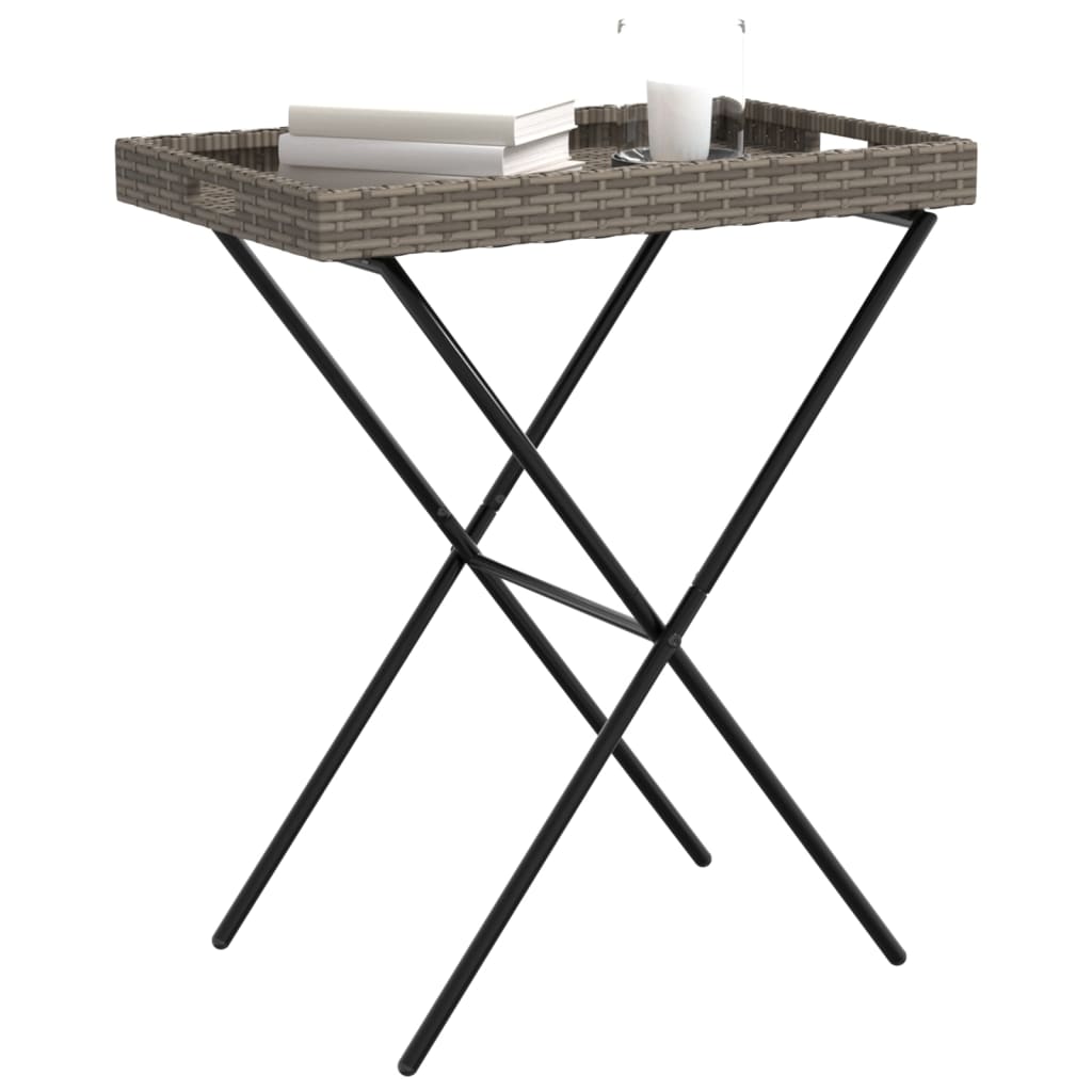 Dienbladtafel inklapbaar 65x40x75 cm poly rattan grijs is nu te koop bij PeponiXL, paradijselijk wonen!