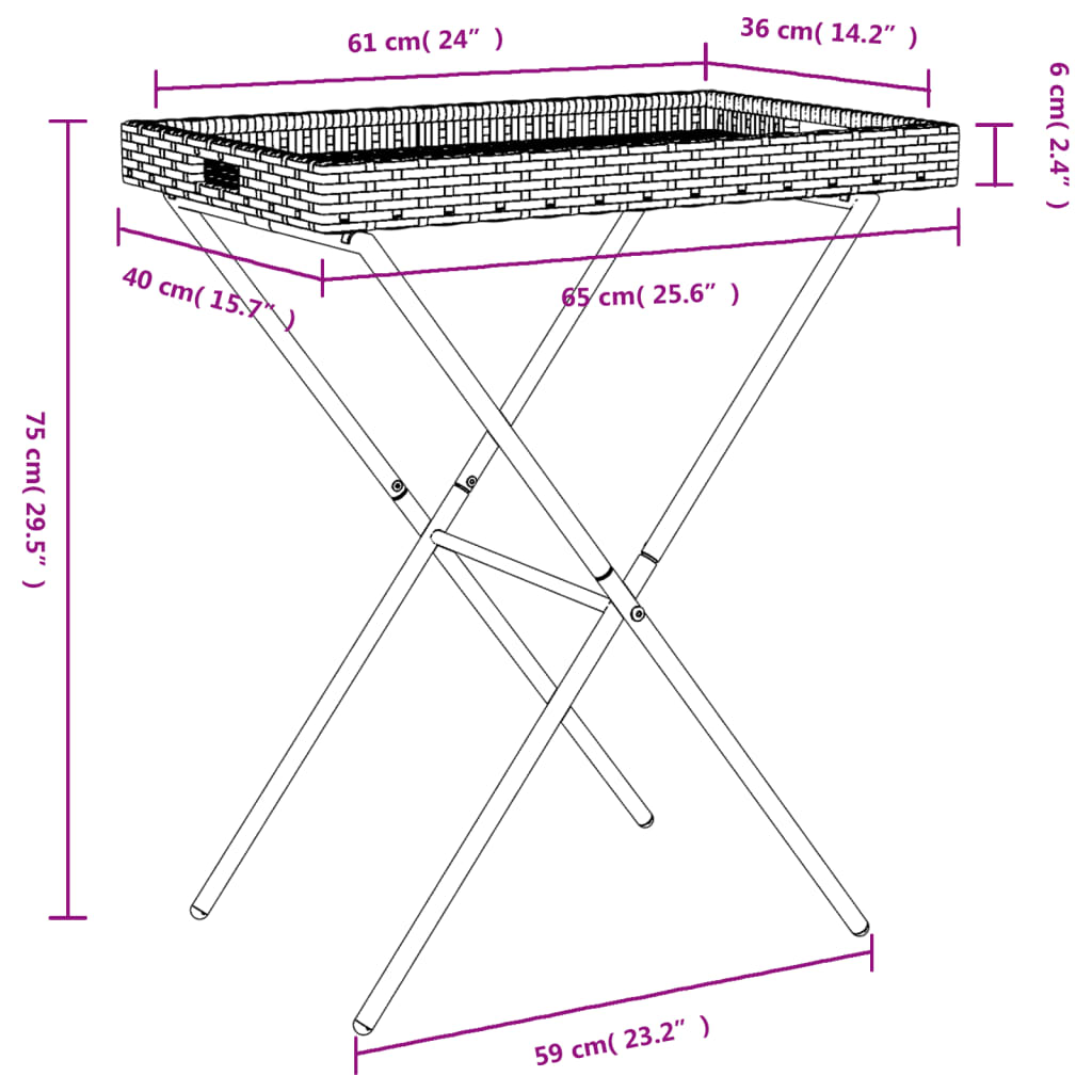 Dienbladtafel inklapbaar 65x40x75 cm poly rattan grijs is nu te koop bij PeponiXL, paradijselijk wonen!