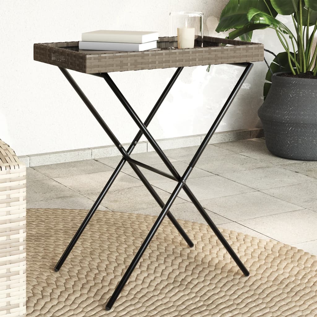 Dienbladtafel inklapbaar 65x40x75 cm poly rattan grijs is nu te koop bij PeponiXL, paradijselijk wonen!