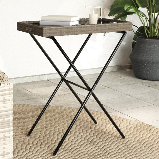 Dienbladtafel inklapbaar 65x40x75 cm poly rattan grijs is nu te koop bij PeponiXL, paradijselijk wonen!