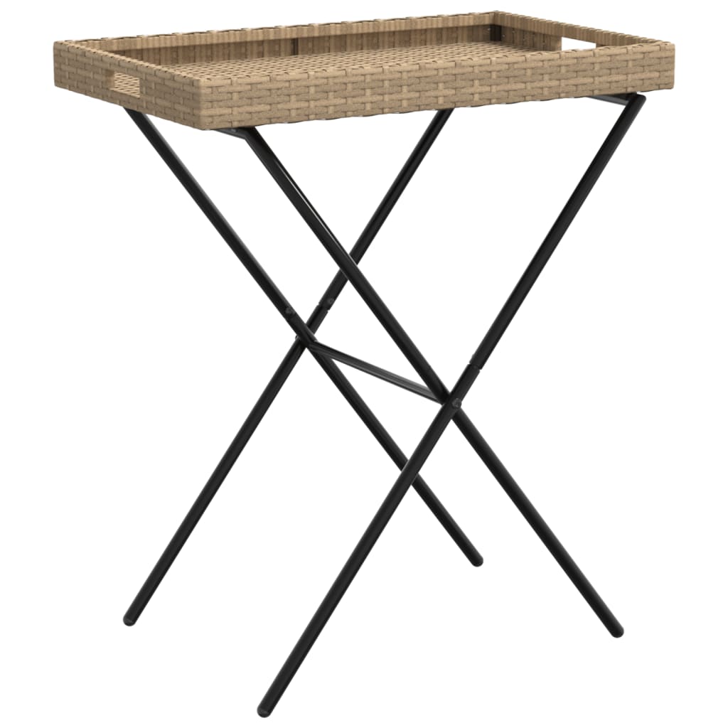Dienbladtafel inklapbaar 65x40x75 cm poly rattan beige is nu te koop bij PeponiXL, paradijselijk wonen!
