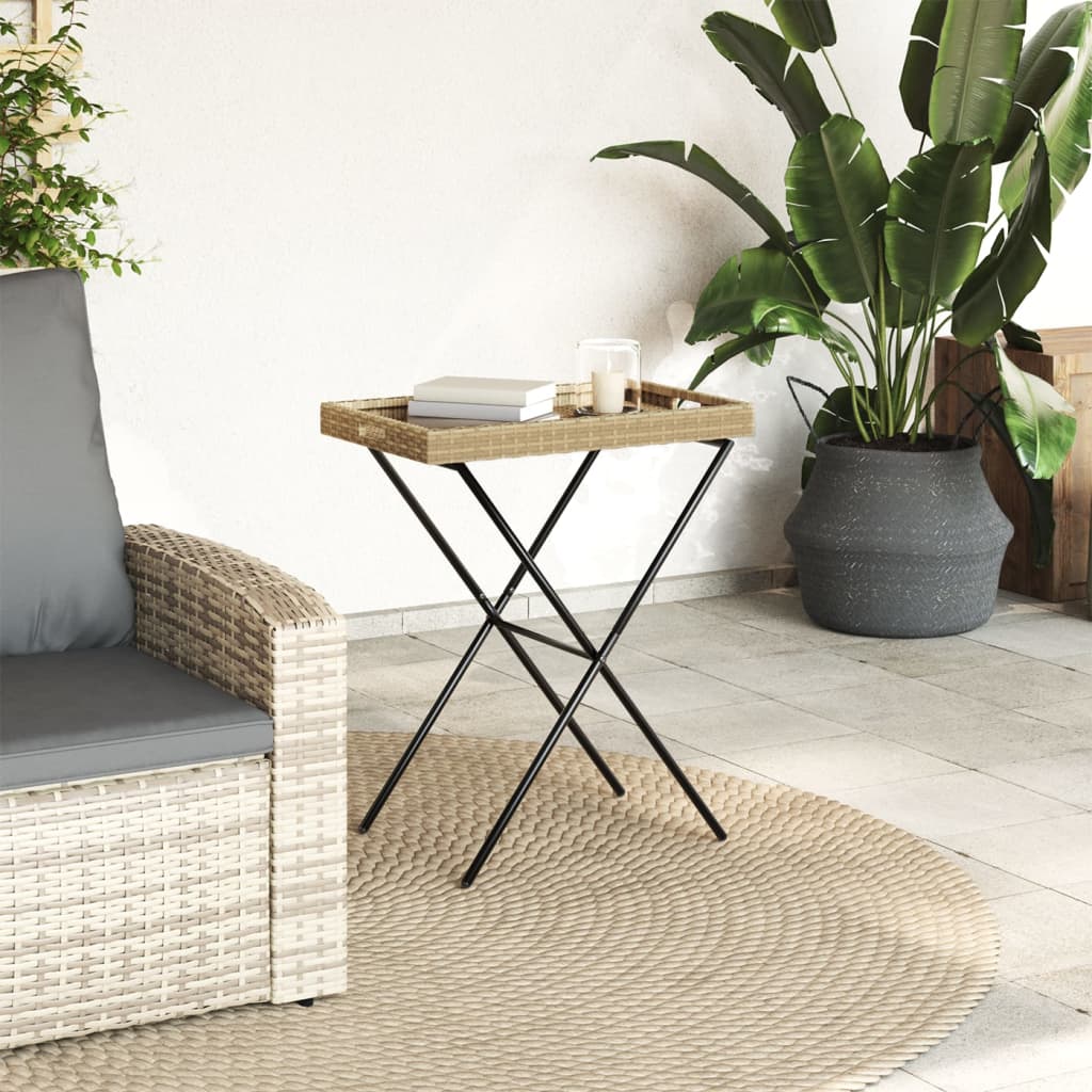 Dienbladtafel inklapbaar 65x40x75 cm poly rattan beige is nu te koop bij PeponiXL, paradijselijk wonen!
