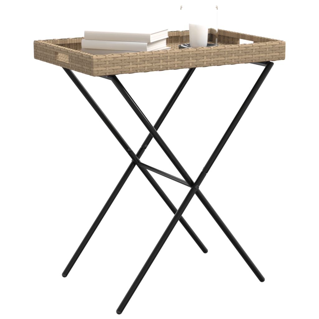 Dienbladtafel inklapbaar 65x40x75 cm poly rattan beige is nu te koop bij PeponiXL, paradijselijk wonen!