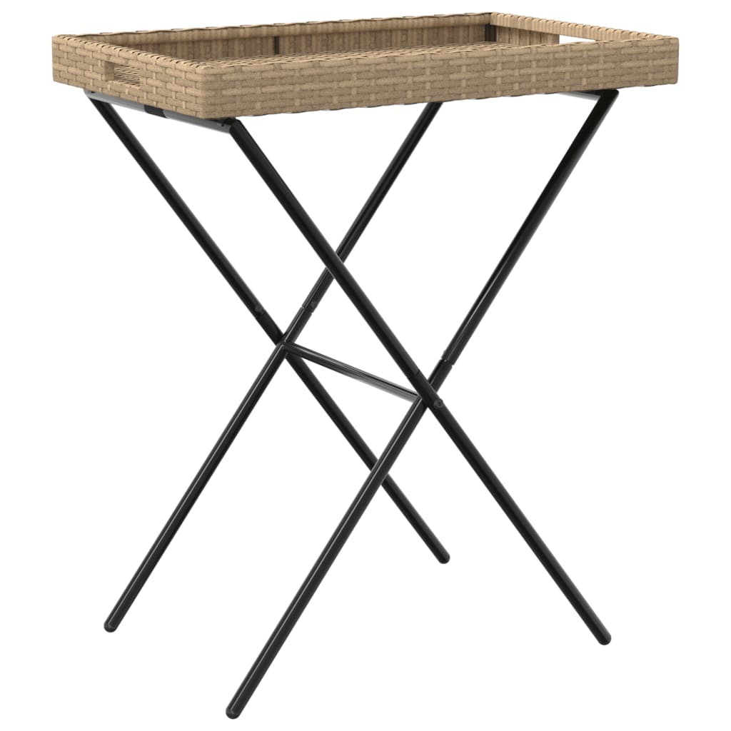 Dienbladtafel inklapbaar 65x40x75 cm poly rattan beige is nu te koop bij PeponiXL, paradijselijk wonen!