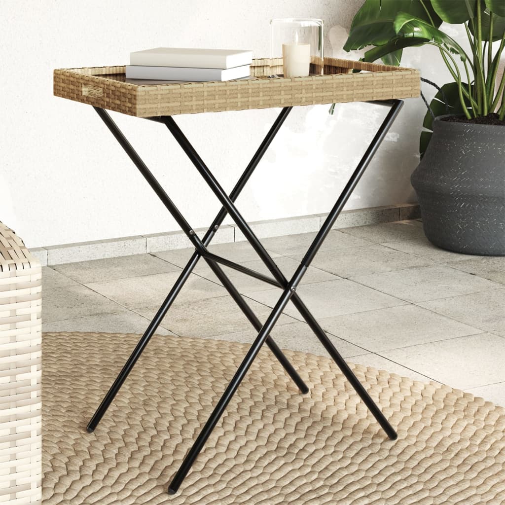 Dienbladtafel inklapbaar 65x40x75 cm poly rattan beige is nu te koop bij PeponiXL, paradijselijk wonen!