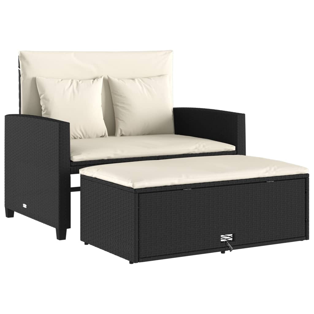Tuinbank 2-zits met kussens poly rattan zwart is nu te koop bij PeponiXL, paradijselijk wonen!