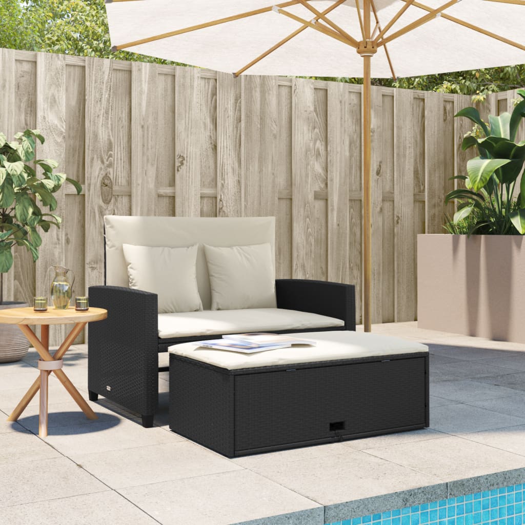 Tuinbank 2-zits met kussens poly rattan zwart is nu te koop bij PeponiXL, paradijselijk wonen!
