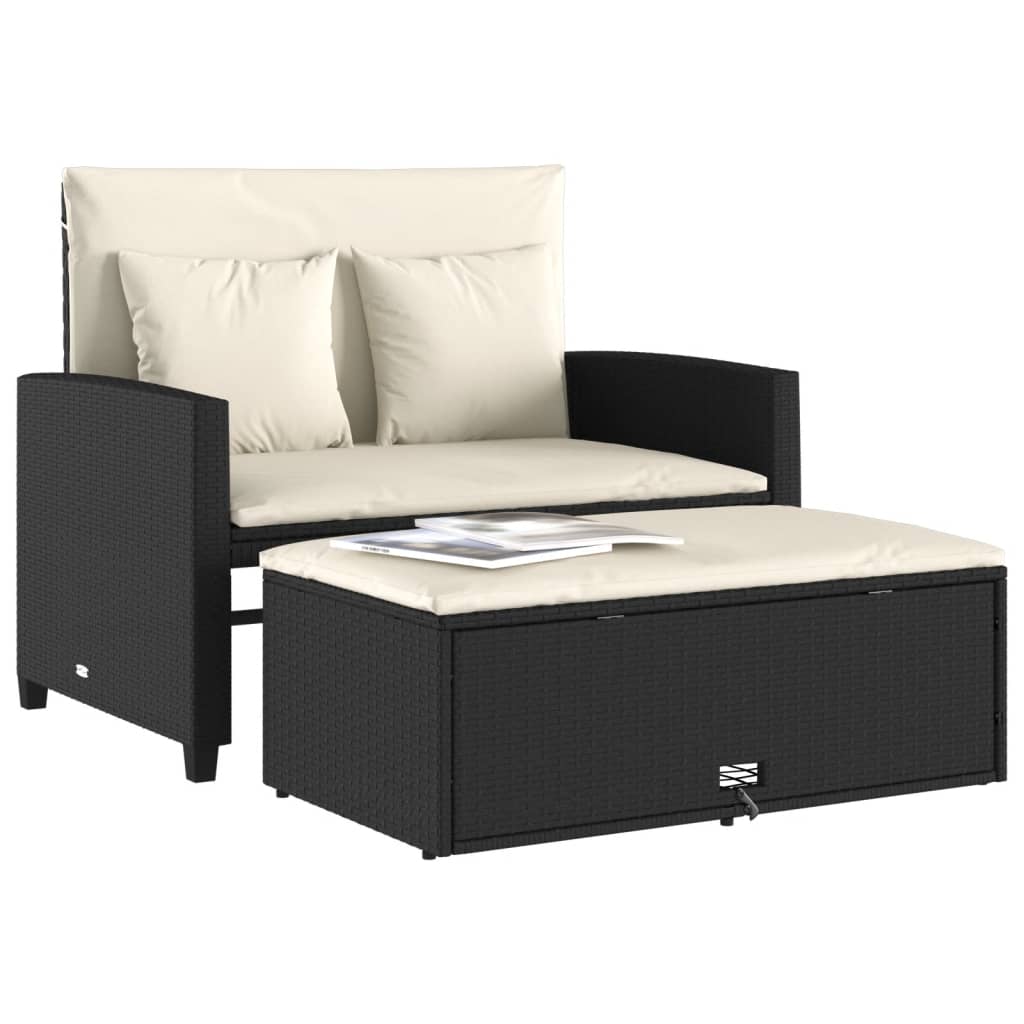 Tuinbank 2-zits met kussens poly rattan zwart is nu te koop bij PeponiXL, paradijselijk wonen!