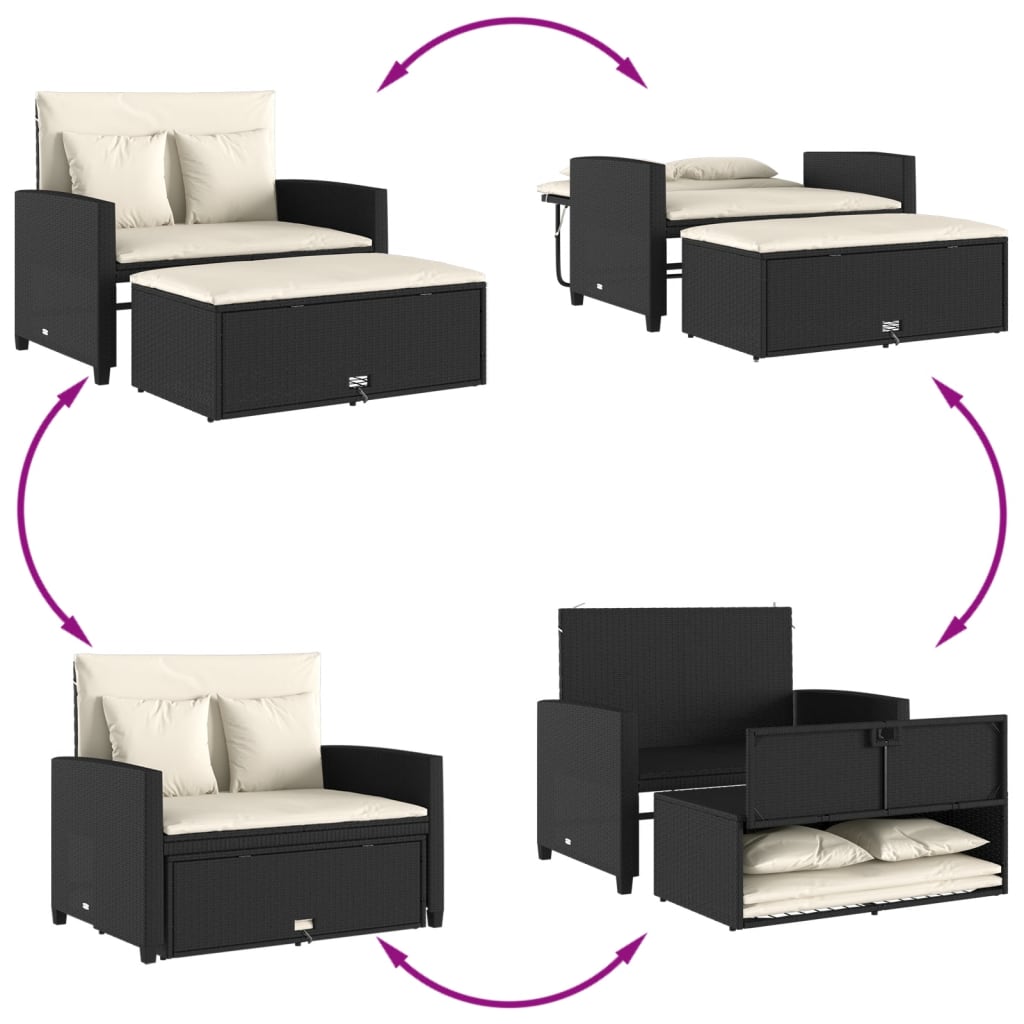 Tuinbank 2-zits met kussens poly rattan zwart is nu te koop bij PeponiXL, paradijselijk wonen!