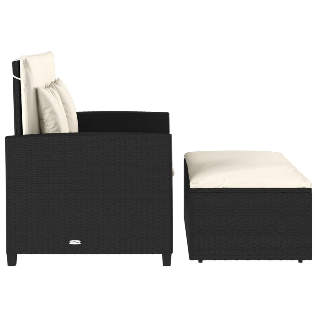 Tuinbank 2-zits met kussens poly rattan zwart is nu te koop bij PeponiXL, paradijselijk wonen!