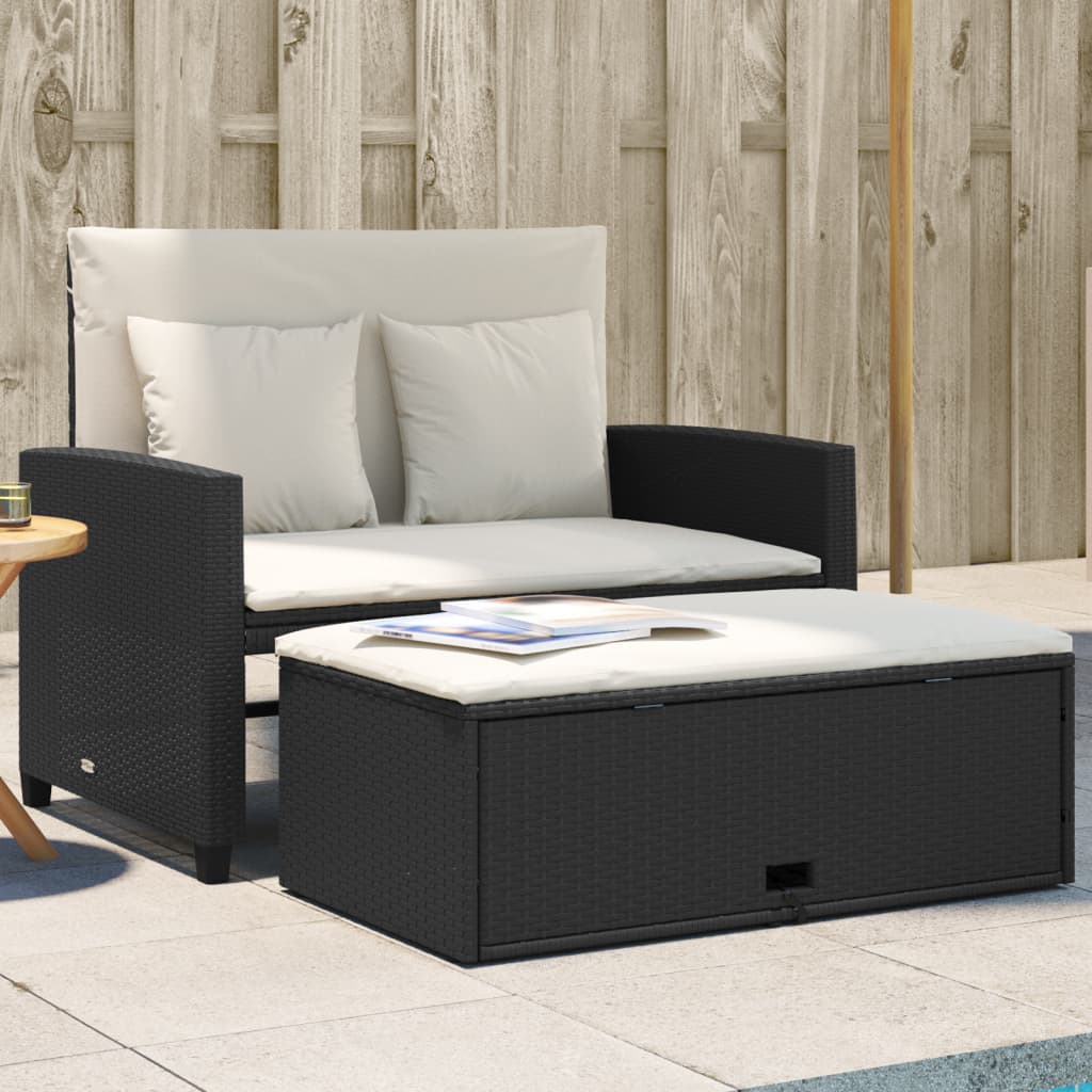 Tuinbank 2-zits met kussens poly rattan zwart is nu te koop bij PeponiXL, paradijselijk wonen!