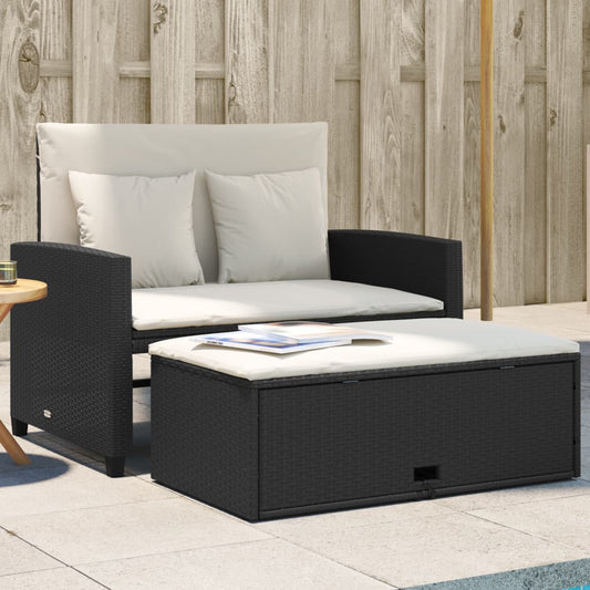 Tuinbank 2-zits met kussens poly rattan zwart is nu te koop bij PeponiXL, paradijselijk wonen!