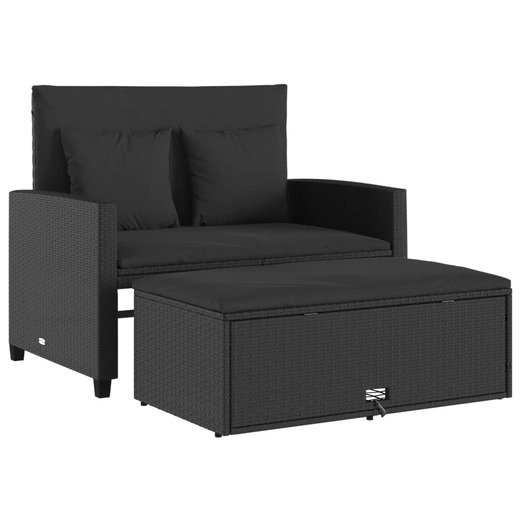 Tuinbank 2-zits met kussens poly rattan zwart is nu te koop bij PeponiXL, paradijselijk wonen!