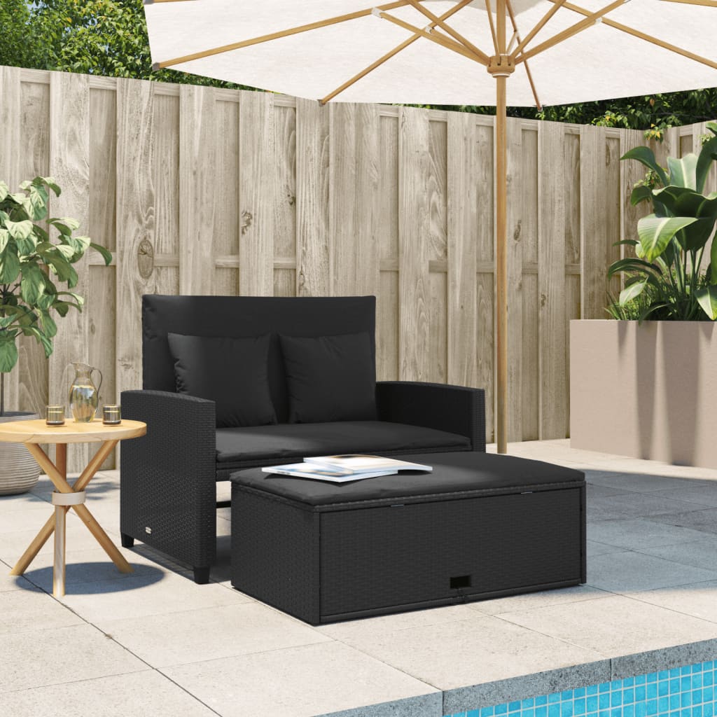 Tuinbank 2-zits met kussens poly rattan zwart is nu te koop bij PeponiXL, paradijselijk wonen!