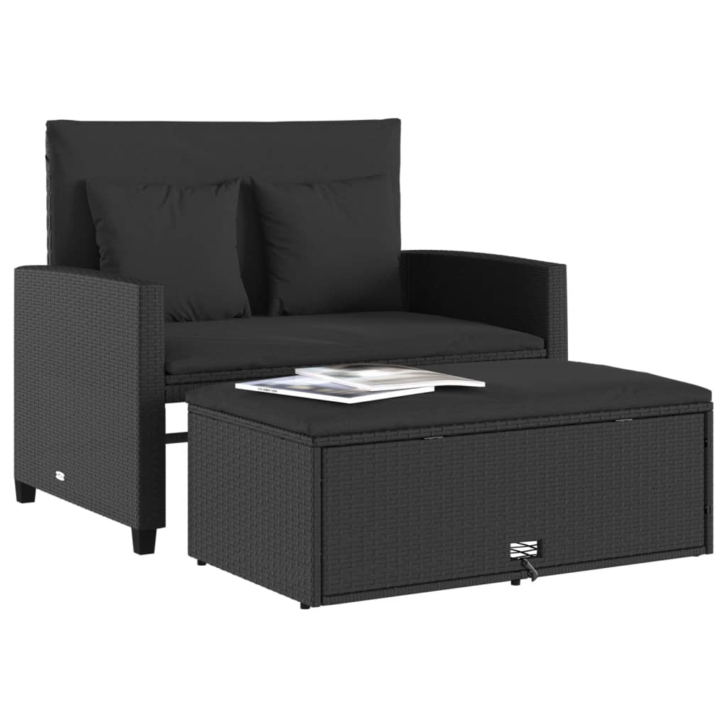 Tuinbank 2-zits met kussens poly rattan zwart is nu te koop bij PeponiXL, paradijselijk wonen!