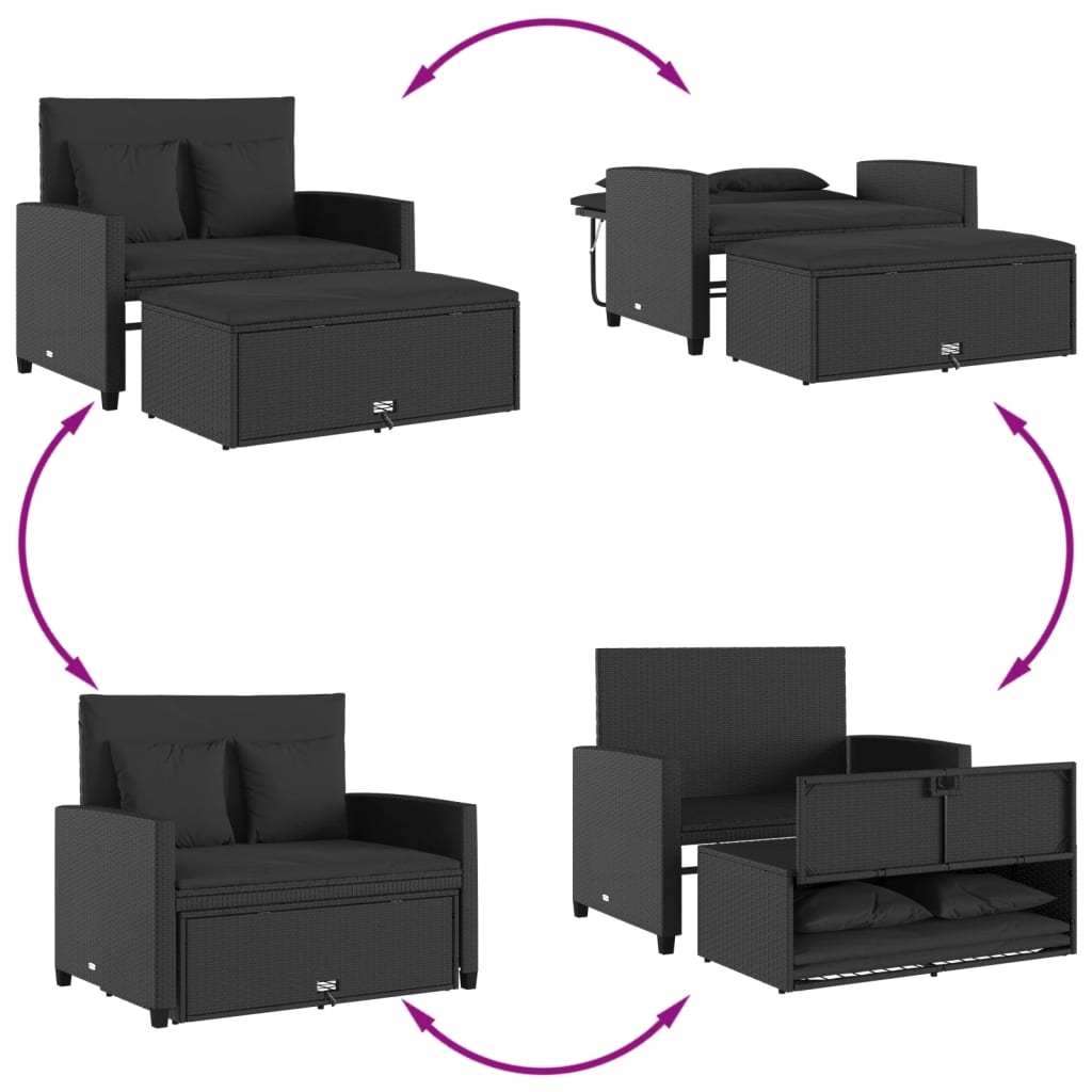 Tuinbank 2-zits met kussens poly rattan zwart is nu te koop bij PeponiXL, paradijselijk wonen!