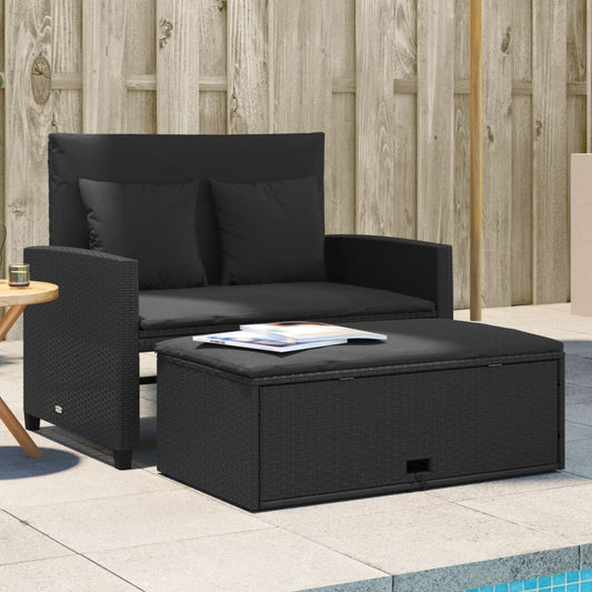 Tuinbank 2-zits met kussens poly rattan zwart is nu te koop bij PeponiXL, paradijselijk wonen!
