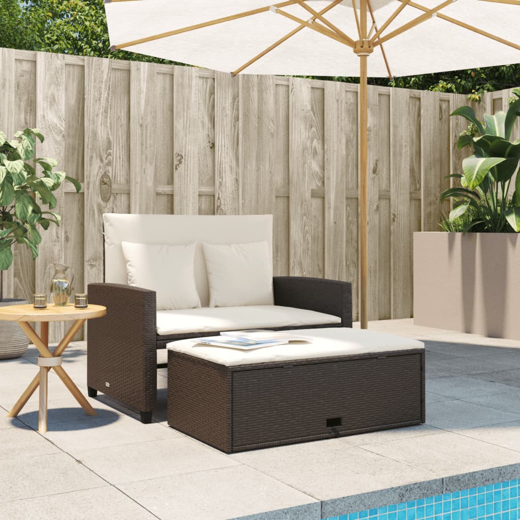 Tuinbank 2-zits met kussens poly rattan bruin is nu te koop bij PeponiXL, paradijselijk wonen!