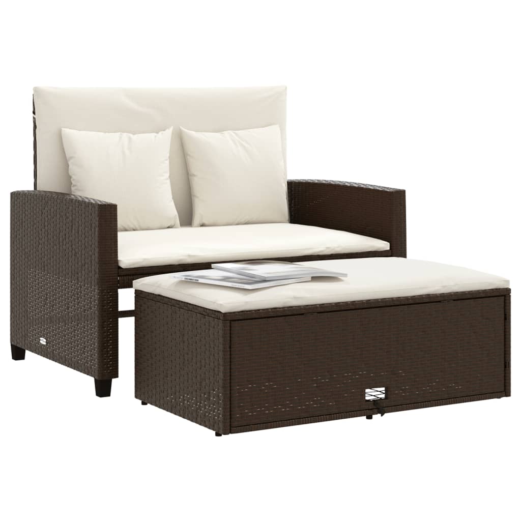 Tuinbank 2-zits met kussens poly rattan bruin is nu te koop bij PeponiXL, paradijselijk wonen!