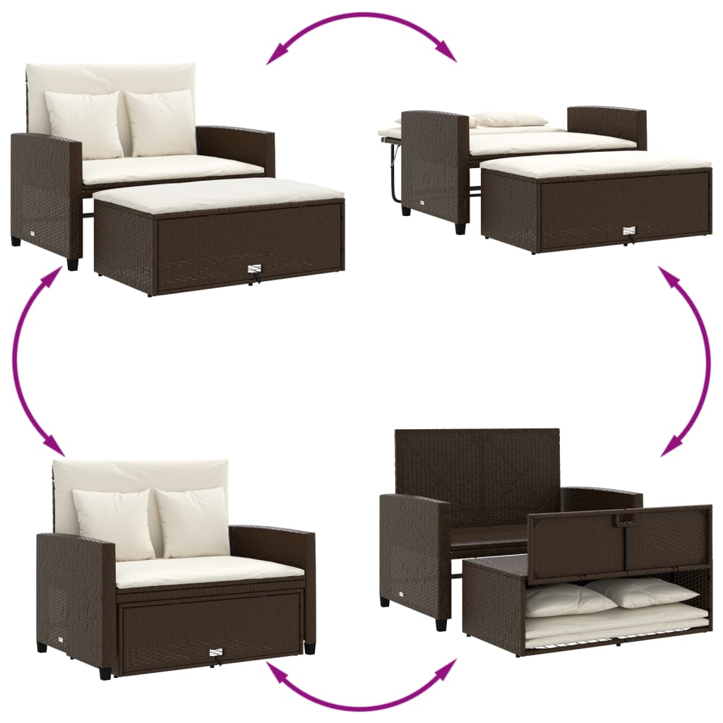 Tuinbank 2-zits met kussens poly rattan bruin is nu te koop bij PeponiXL, paradijselijk wonen!