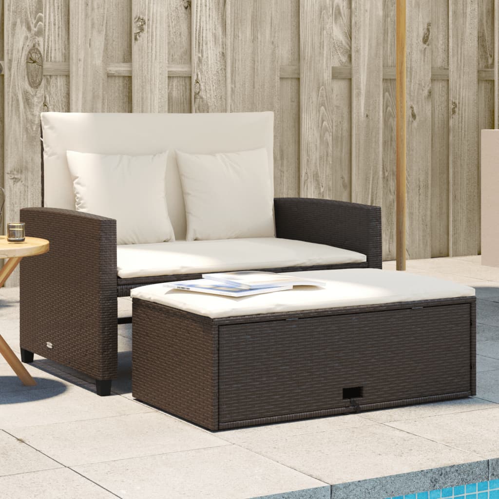 Tuinbank 2-zits met kussens poly rattan bruin is nu te koop bij PeponiXL, paradijselijk wonen!