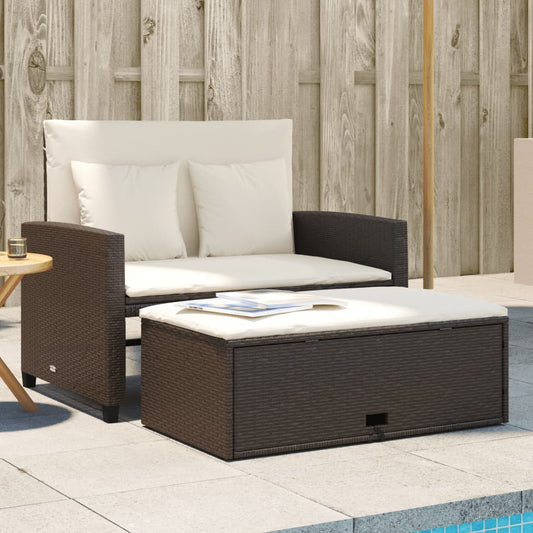 Tuinbank 2-zits met kussens poly rattan bruin is nu te koop bij PeponiXL, paradijselijk wonen!