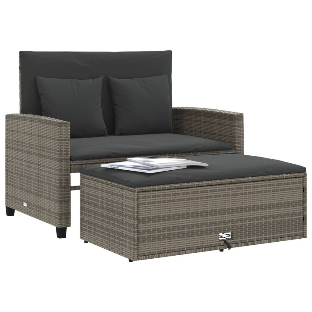 Tuinbank 2-zits met kussens poly rattan grijs is nu te koop bij PeponiXL, paradijselijk wonen!