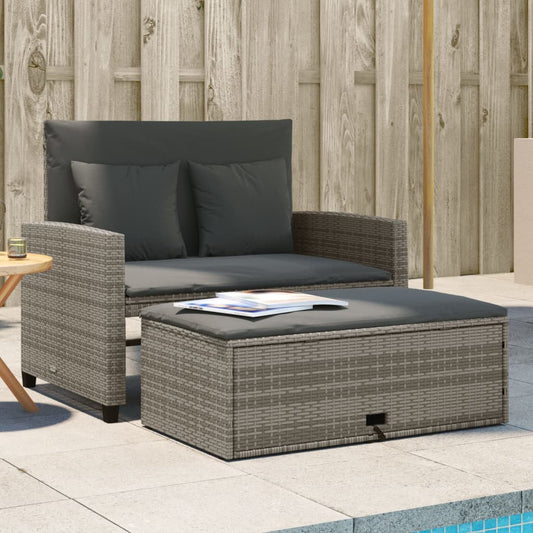 Tuinbank 2-zits met kussens poly rattan grijs is nu te koop bij PeponiXL, paradijselijk wonen!