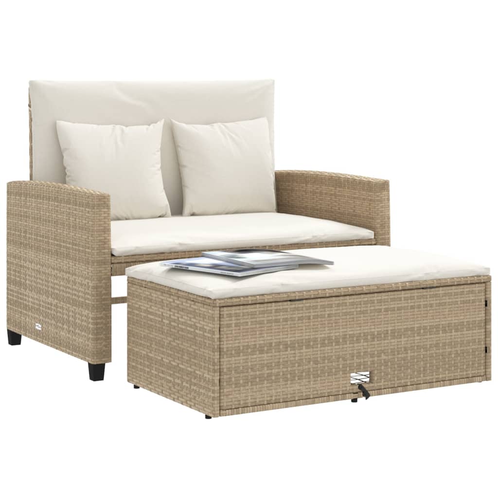Tuinbank 2-zits met kussens poly rattan beige is nu te koop bij PeponiXL, paradijselijk wonen!
