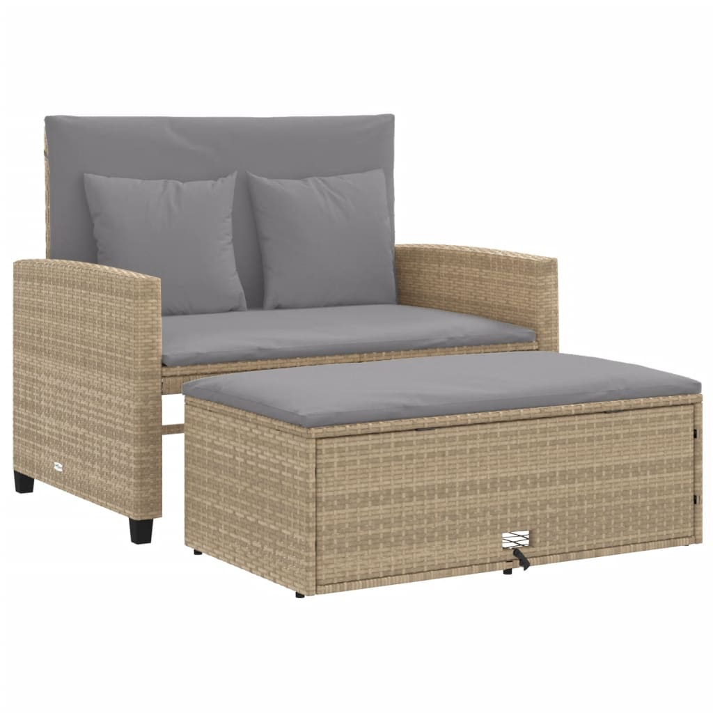 Tuinbank 2-zits met kussens poly rattan beige is nu te koop bij PeponiXL, paradijselijk wonen!