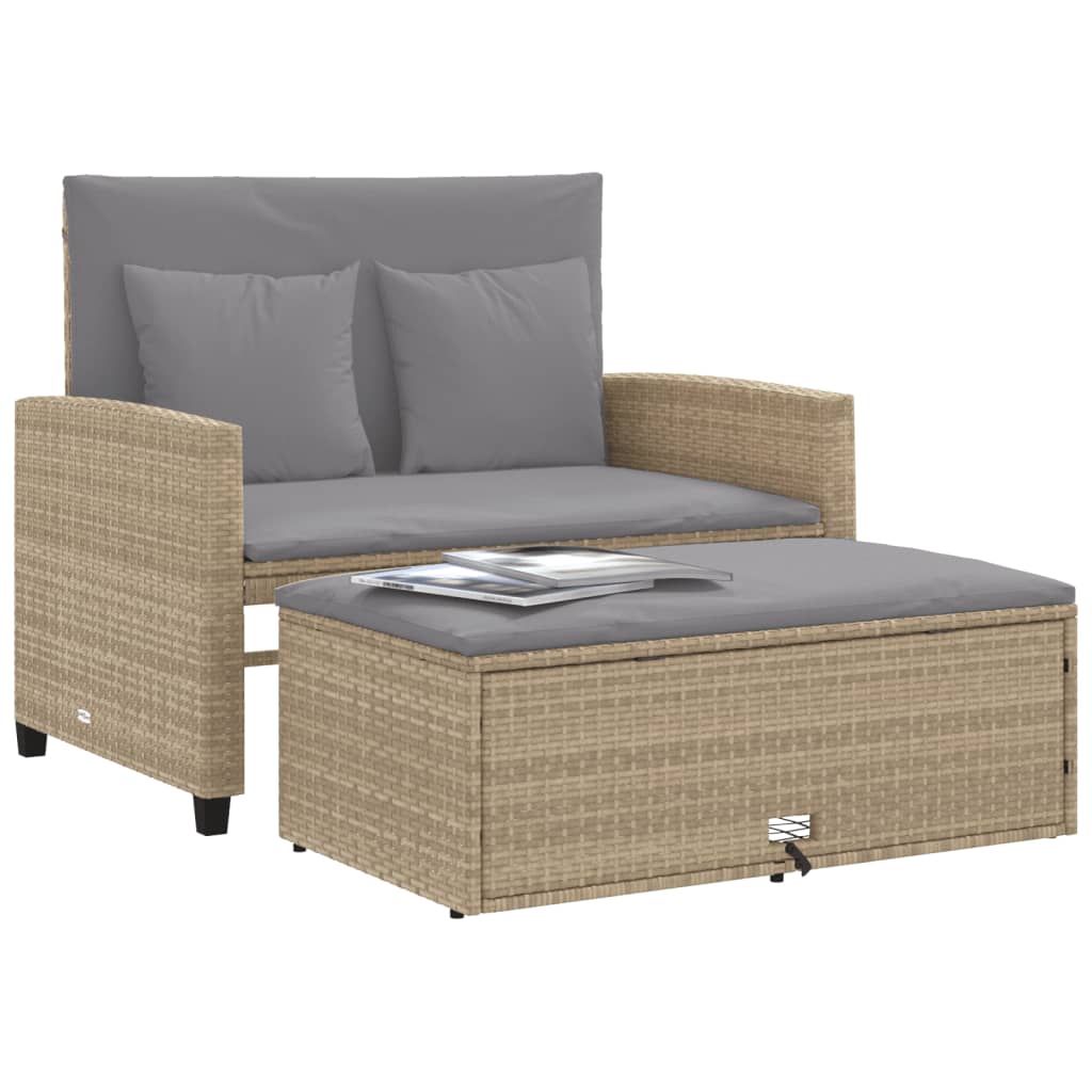 Tuinbank 2-zits met kussens poly rattan beige is nu te koop bij PeponiXL, paradijselijk wonen!
