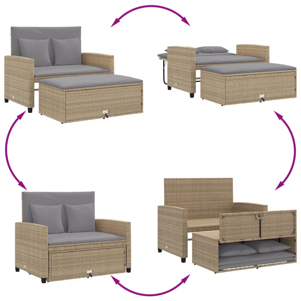 Tuinbank 2-zits met kussens poly rattan beige is nu te koop bij PeponiXL, paradijselijk wonen!