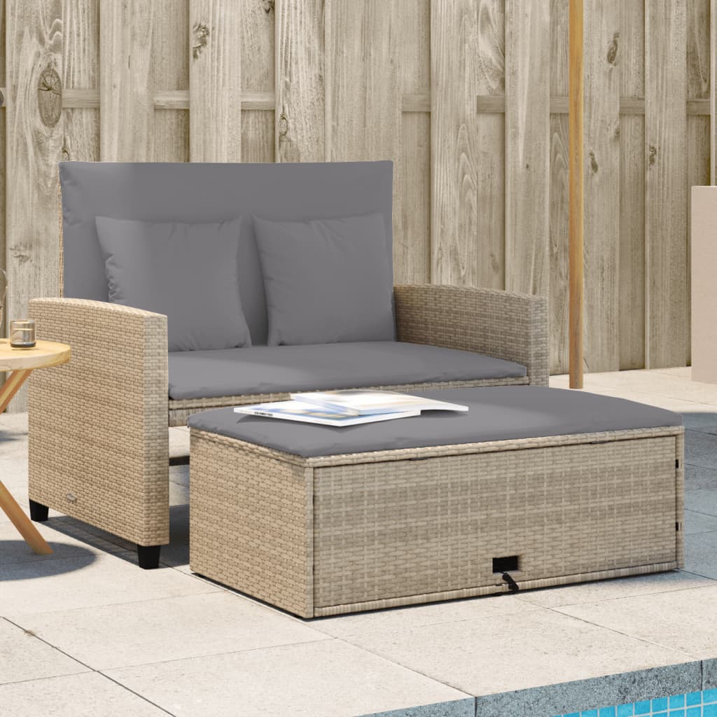 Tuinbank 2-zits met kussens poly rattan beige is nu te koop bij PeponiXL, paradijselijk wonen!