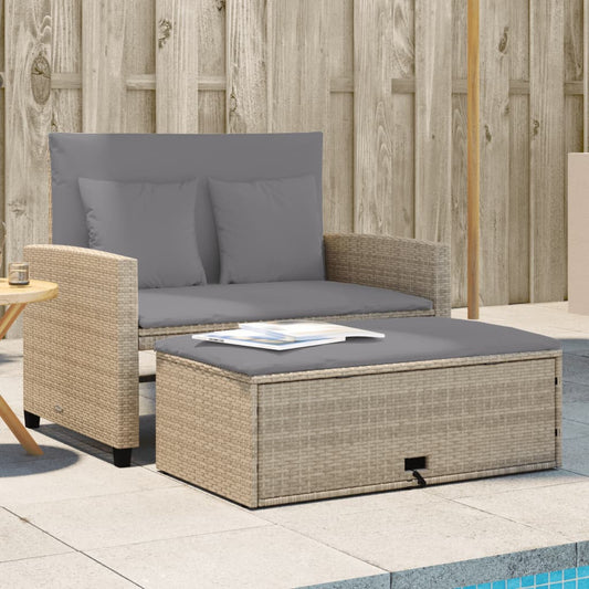 Tuinbank 2-zits met kussens poly rattan beige is nu te koop bij PeponiXL, paradijselijk wonen!