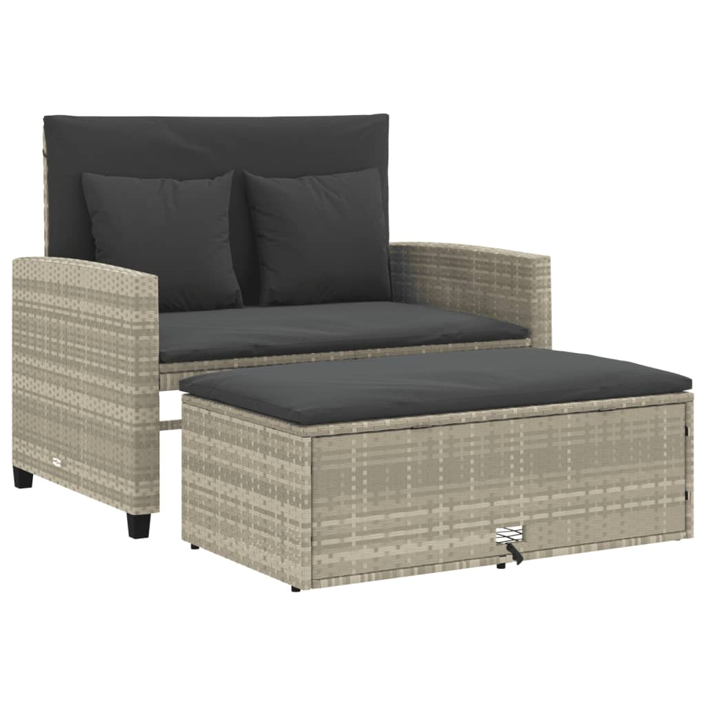 Tuinbank 2-zits met kussens poly rattan lichtgrijs is nu te koop bij PeponiXL, paradijselijk wonen!