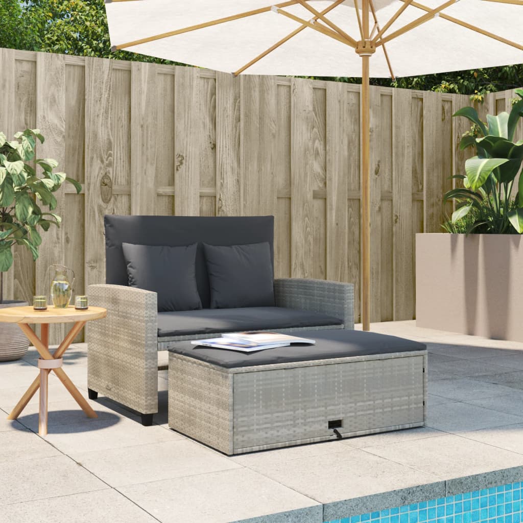 Tuinbank 2-zits met kussens poly rattan lichtgrijs is nu te koop bij PeponiXL, paradijselijk wonen!