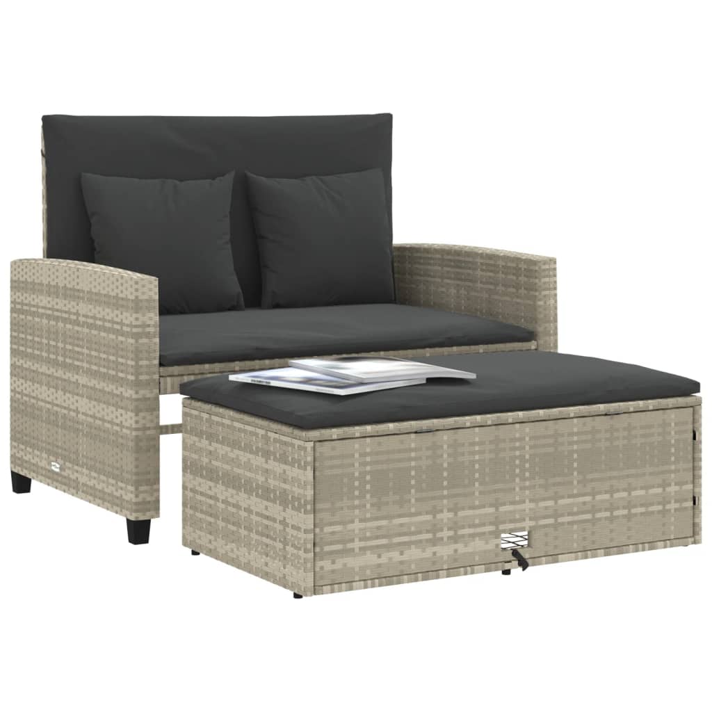 Tuinbank 2-zits met kussens poly rattan lichtgrijs is nu te koop bij PeponiXL, paradijselijk wonen!