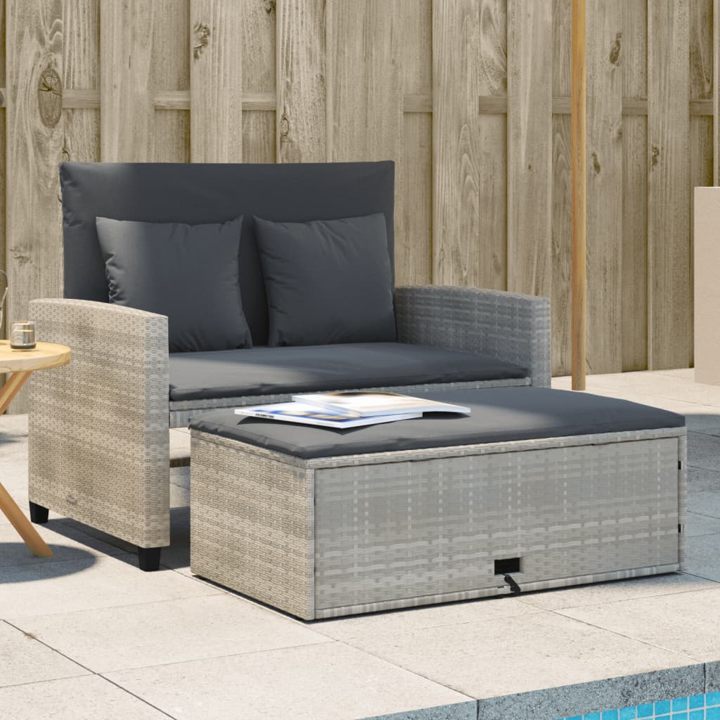 Tuinbank 2-zits met kussens poly rattan lichtgrijs is nu te koop bij PeponiXL, paradijselijk wonen!