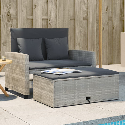 Tuinbank 2-zits met kussens poly rattan lichtgrijs is nu te koop bij PeponiXL, paradijselijk wonen!