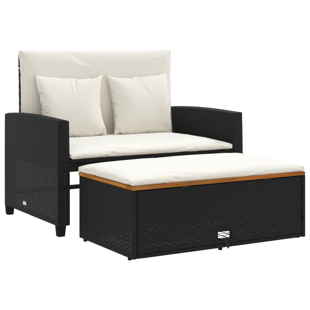Tuinbank 2-zits met kussens poly rattan en acaciahout zwart is nu te koop bij PeponiXL, paradijselijk wonen!