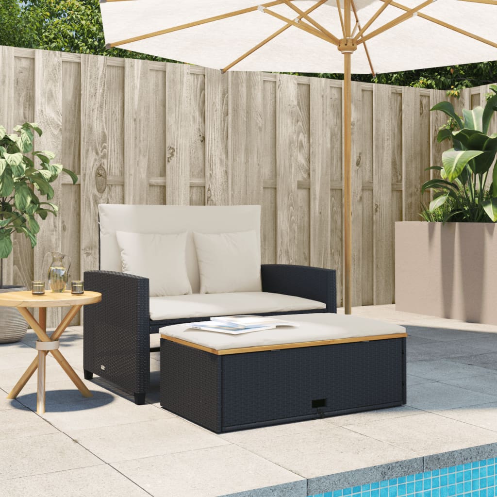 Tuinbank 2-zits met kussens poly rattan en acaciahout zwart is nu te koop bij PeponiXL, paradijselijk wonen!