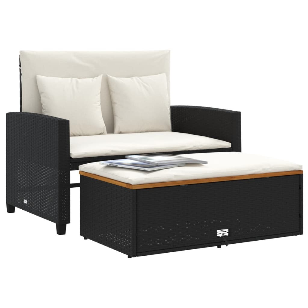 Tuinbank 2-zits met kussens poly rattan en acaciahout zwart is nu te koop bij PeponiXL, paradijselijk wonen!