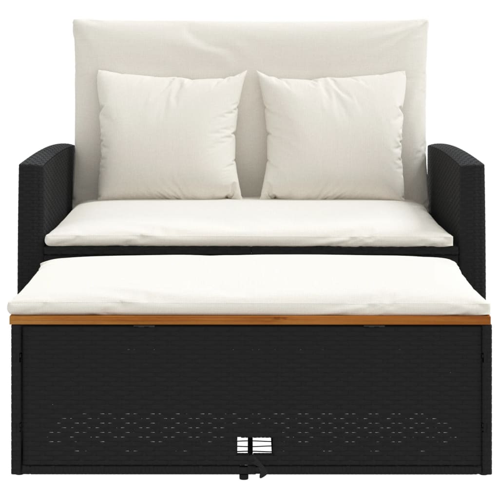 Tuinbank 2-zits met kussens poly rattan en acaciahout zwart is nu te koop bij PeponiXL, paradijselijk wonen!