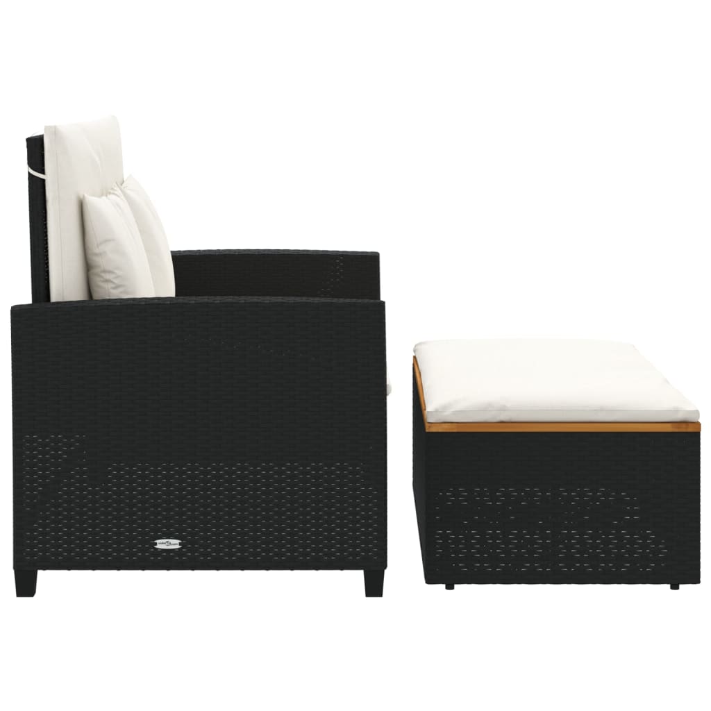 Tuinbank 2-zits met kussens poly rattan en acaciahout zwart is nu te koop bij PeponiXL, paradijselijk wonen!