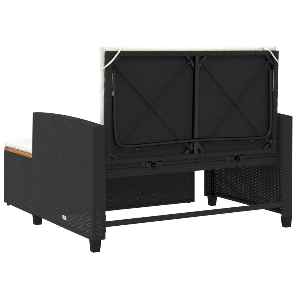 Tuinbank 2-zits met kussens poly rattan en acaciahout zwart is nu te koop bij PeponiXL, paradijselijk wonen!