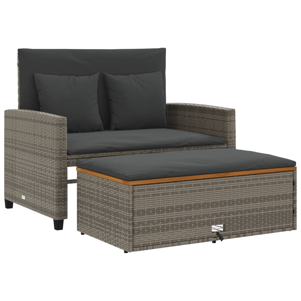 Tuinbank 2-zits met kussens poly rattan en acaciahout grijs is nu te koop bij PeponiXL, paradijselijk wonen!