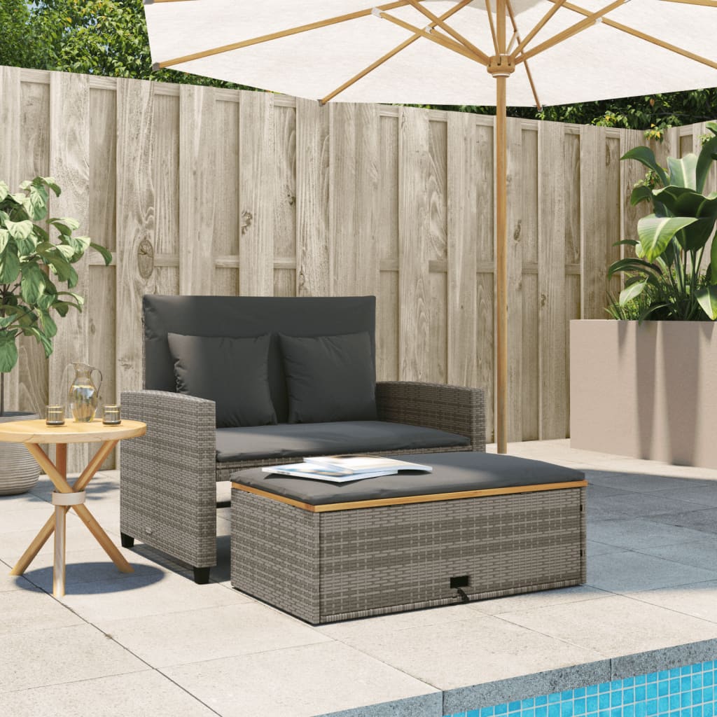 Tuinbank 2-zits met kussens poly rattan en acaciahout grijs is nu te koop bij PeponiXL, paradijselijk wonen!