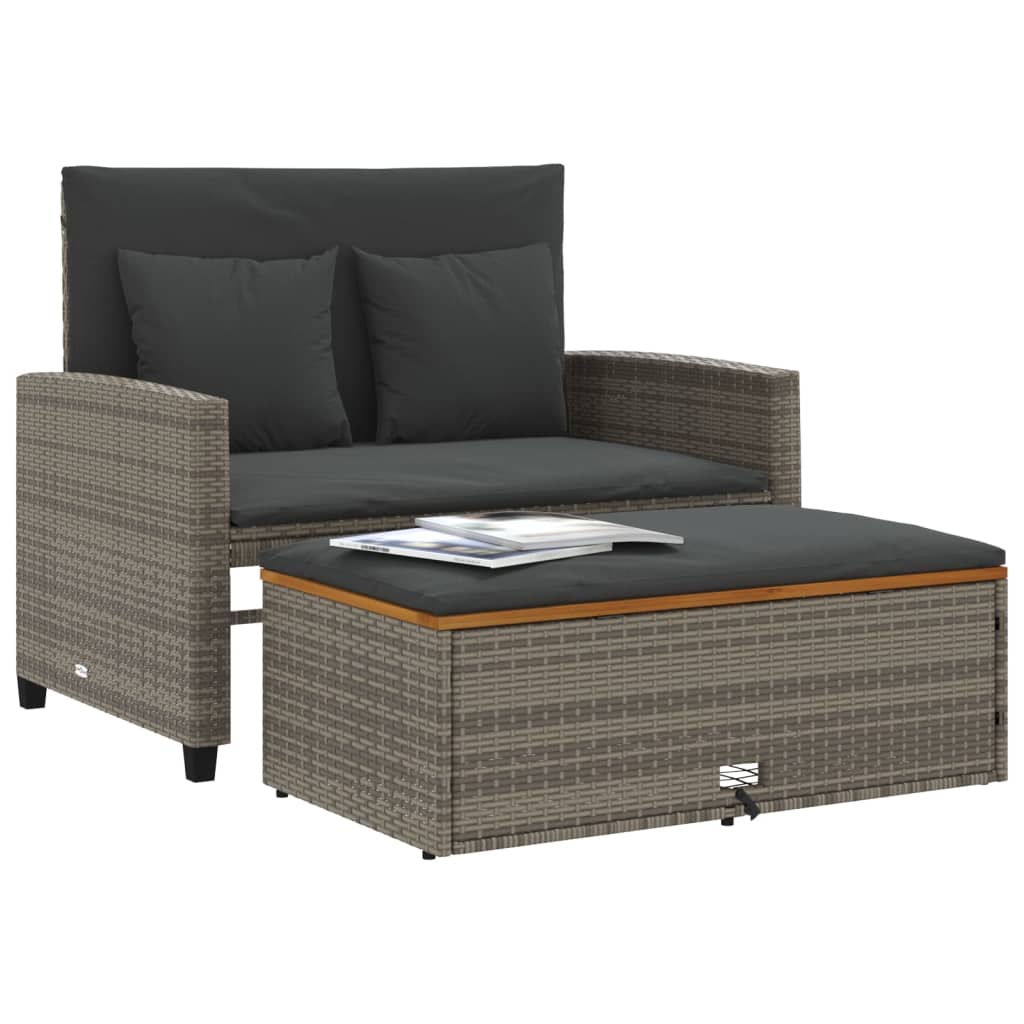Tuinbank 2-zits met kussens poly rattan en acaciahout grijs is nu te koop bij PeponiXL, paradijselijk wonen!