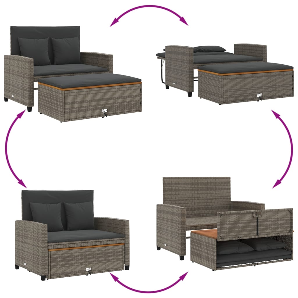 Tuinbank 2-zits met kussens poly rattan en acaciahout grijs is nu te koop bij PeponiXL, paradijselijk wonen!